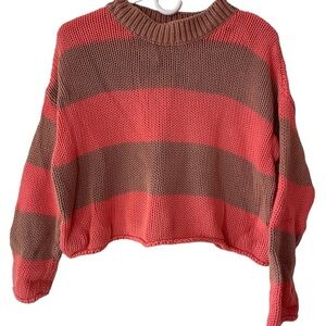 Aerie Women's Size XS Sweater Knit Cropped Tan Pink Stretch Crew Neck